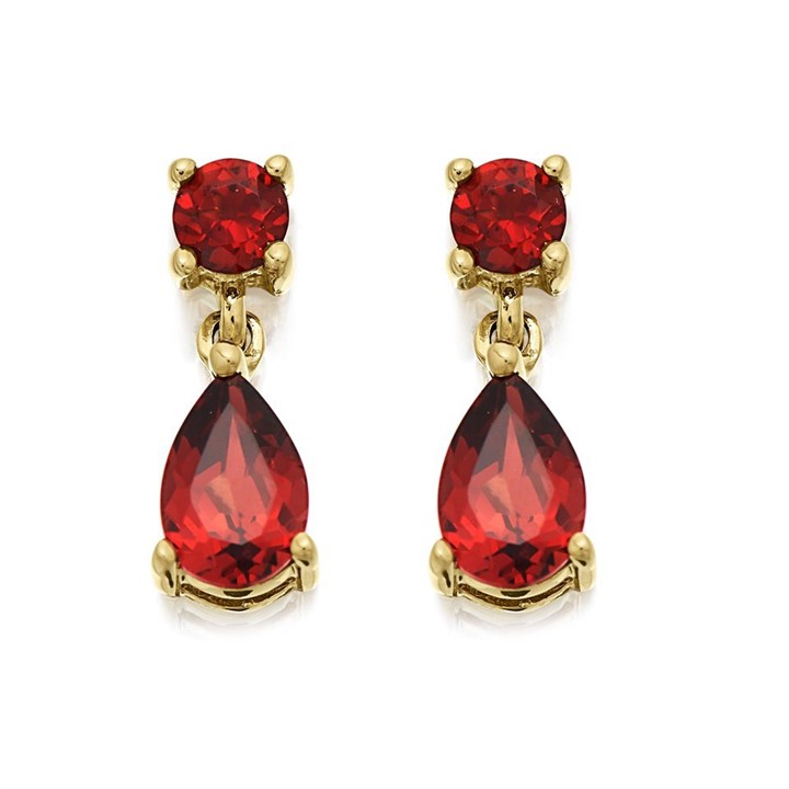 9ct Gold Garnet Drop Earrings - 13mm drop - G1845