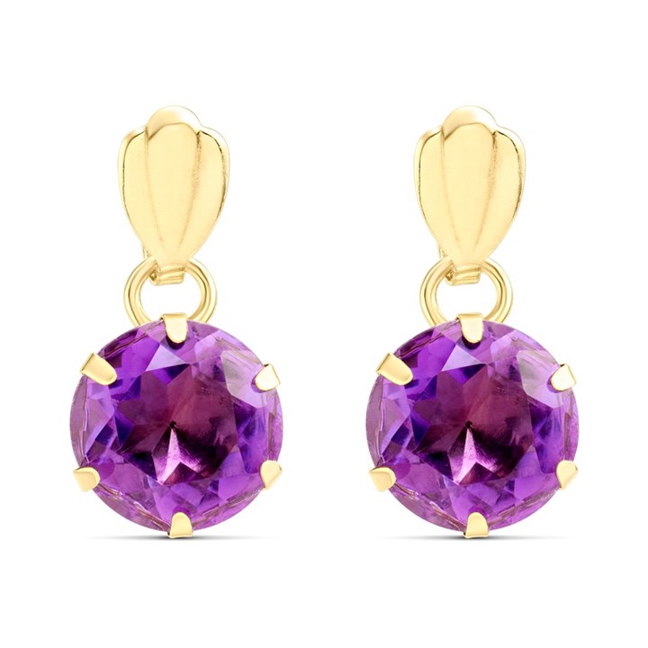 9ct Gold Amethyst Drop Earrings - 12mm drop - G1846