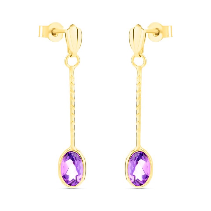 9ct Gold Amethyst Drop Earrings - 26mm drop - G1847