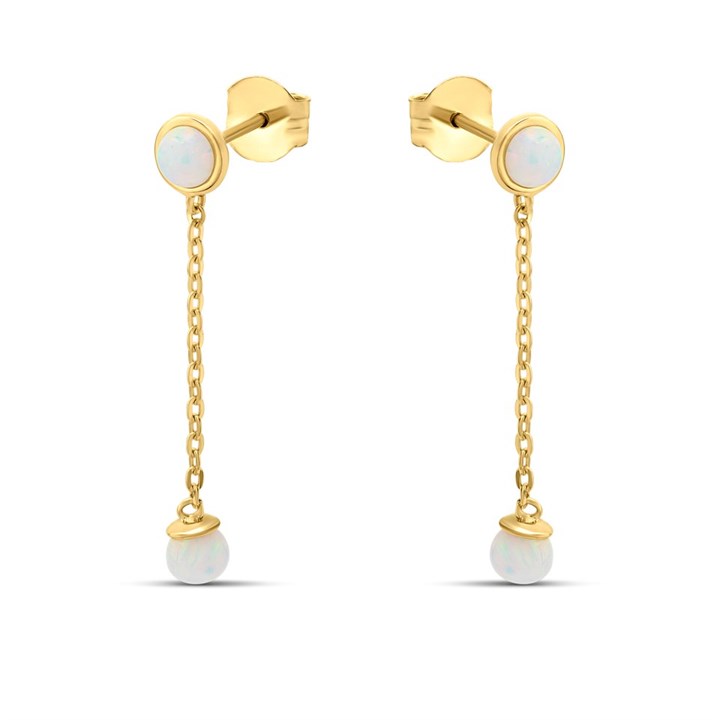 9ct Gold Synthetic Opal Long Chain Drop Earrings - G1853