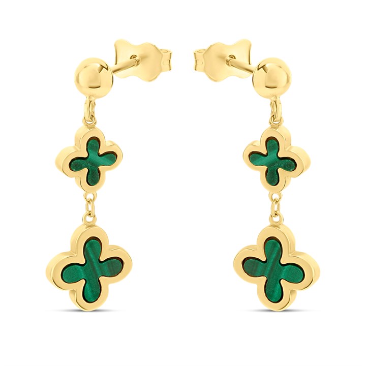 9ct Gold Malachite Flower Drop Earrings - G1854