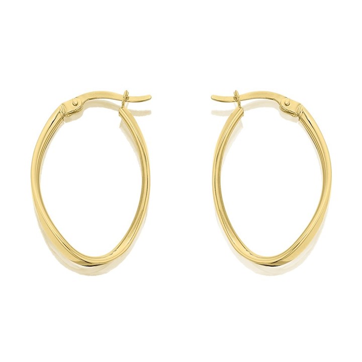 9ct Gold Oval Twist Hoop Earrings - G2006