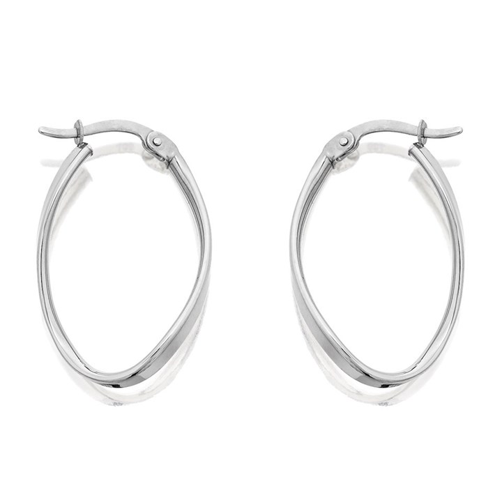 9ct White Gold Oval Twist Hoop Earrings - G2007