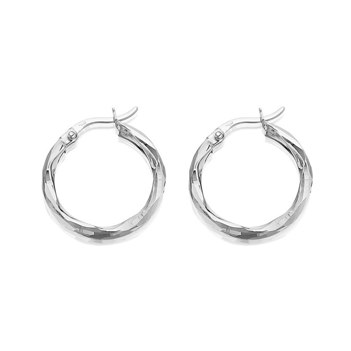 9ct White Gold Facetted Double Twist Hoop Earrings - G2108