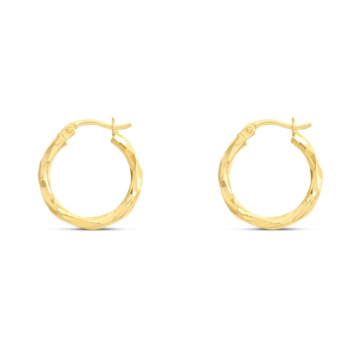 9ct Gold Facetted Hoop Earrings - G2110