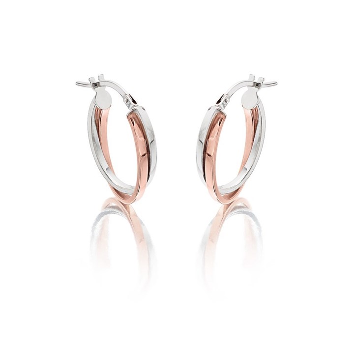 9ct Gold Two Colour Crossover Hoop Earrings - 21mm - G2216