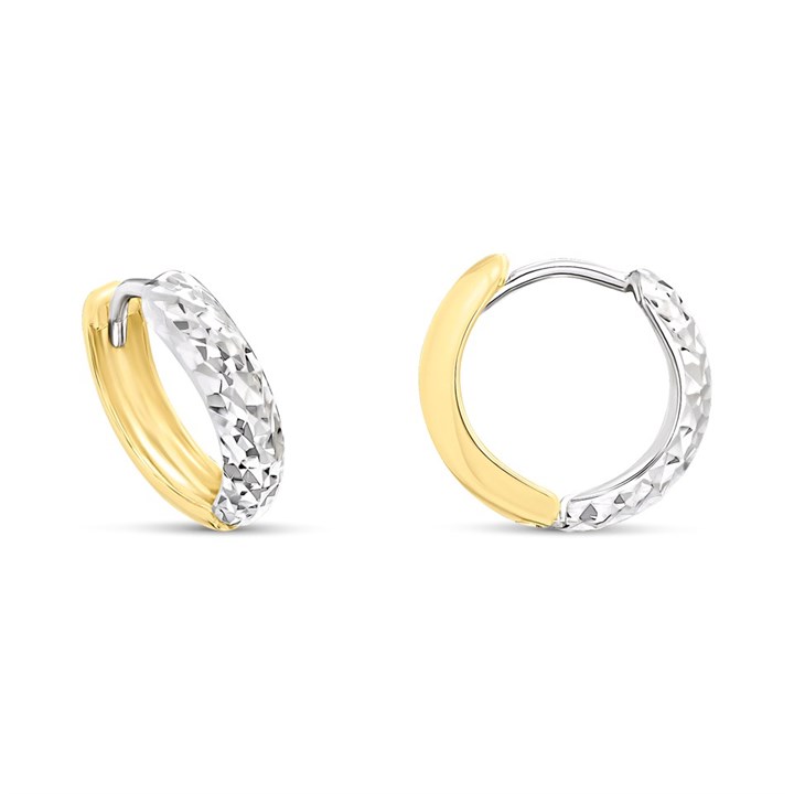 9ct Gold Two Colour Hinged Diamond Cut Hoop Earring - G2217