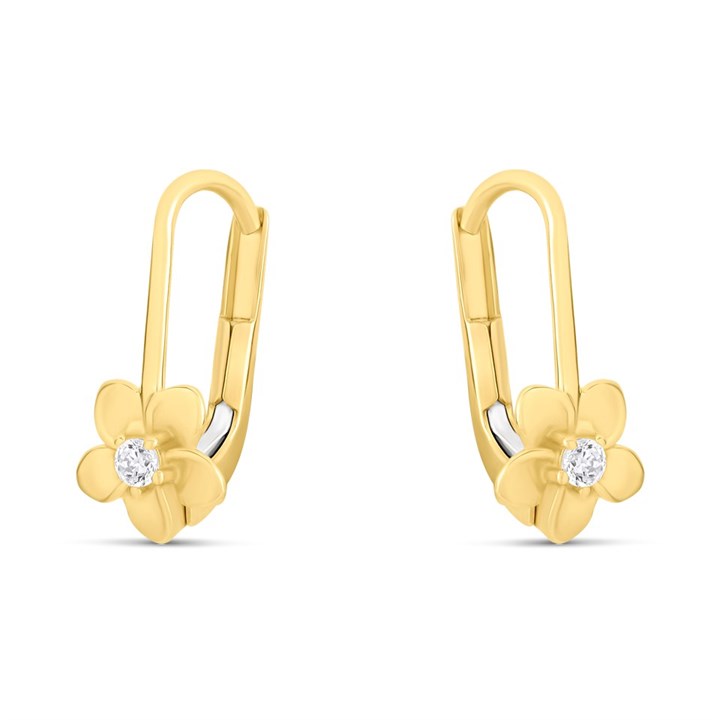 9ct Gold Flower CZ Centre Hoop Earrings - G2218