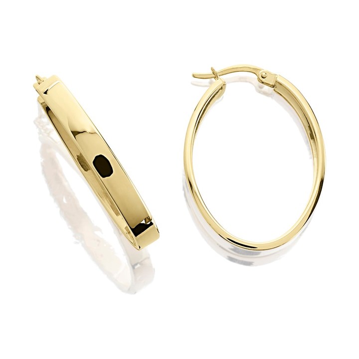 9ct Gold Oval Hoop Earrings - 30mm - G2439