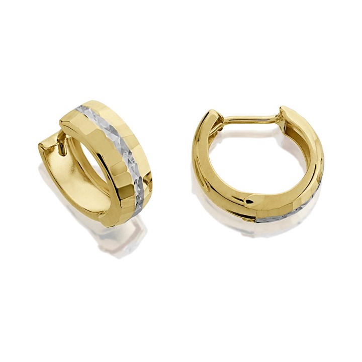 9ct Gold Two Colour Huggie Hoop Earrings - 11mm - G2443