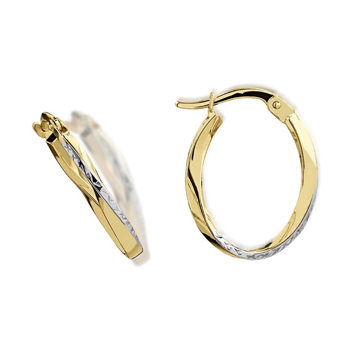 9ct Gold Two Colour Twist Hoop Earrings - 20mm - G2446