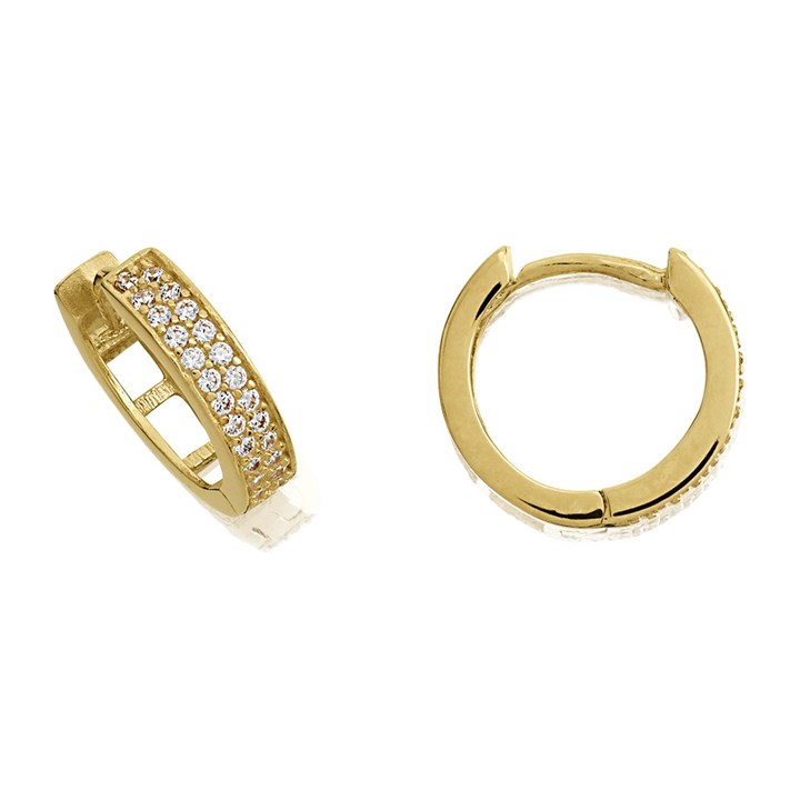 9ct Gold Cubic Zirconia Huggie Hoop Earrings - 13mm - G2448