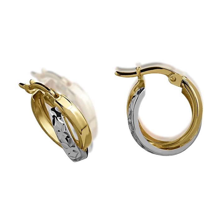 9ct Gold Two Colour Hoop Earrings - 16mm - G2452