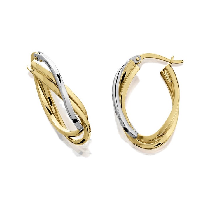9ct Gold Two Colour Twisted Hoop Earrings - 24mm - G2454