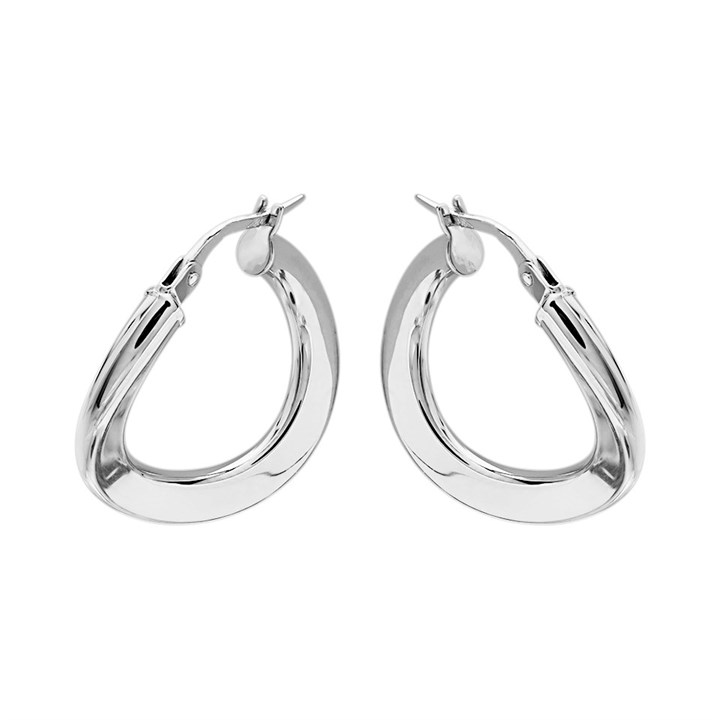9ct White Gold Oval Creole Hoop Earrings - 32mm - G2458