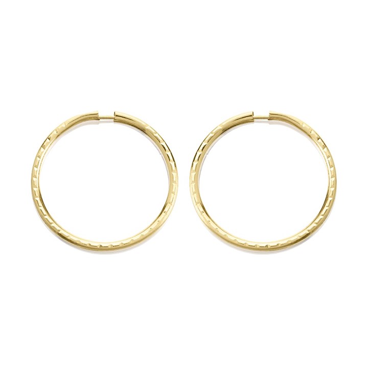 9ct Gold Diamond Cut Hoop Earrings - 14mm - G2462