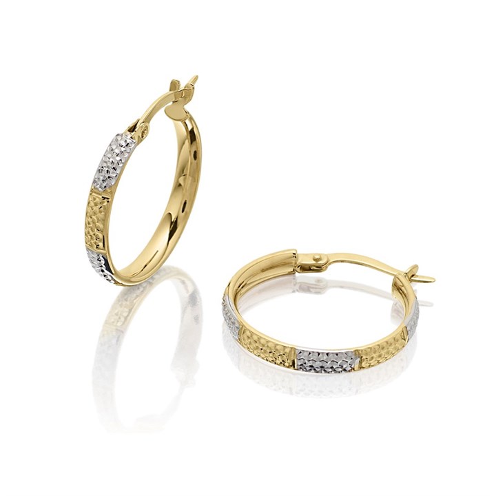 9ct Gold Two Colour Hoop Earrings - 18mm - G2465