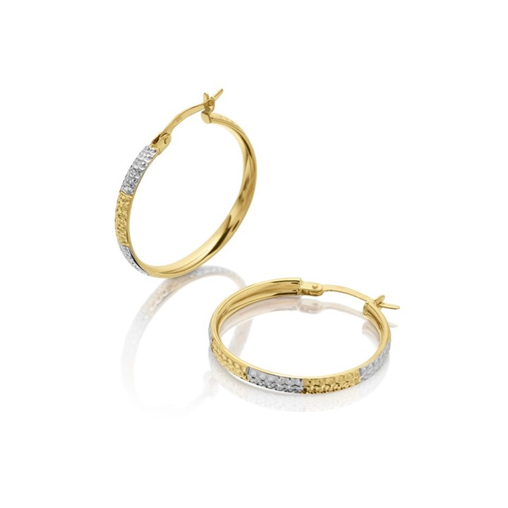 9ct Gold Two Tone Diamond Cut Hoop Earrings - 23mm - G2467