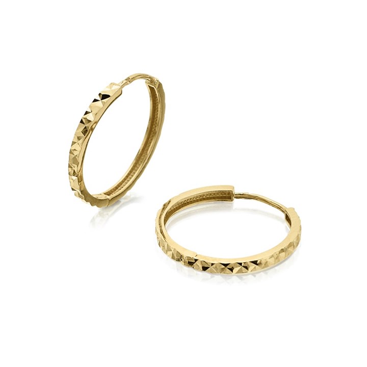 9ct Gold Diamond Cut Hoop Earrings - 18mm - G2468