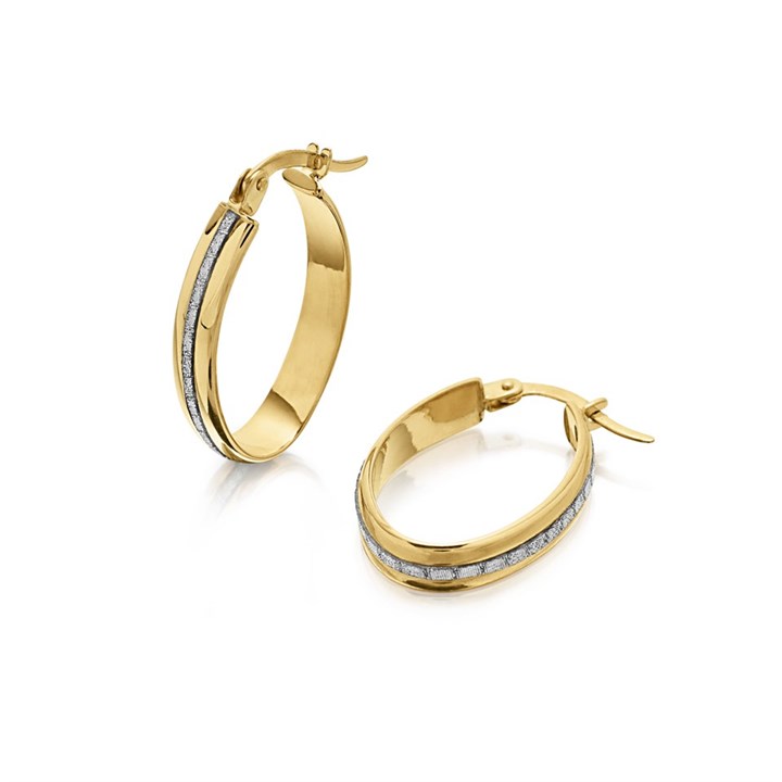 9ct Gold Glitter Oval Hoop Earrings - 24mm - G2469