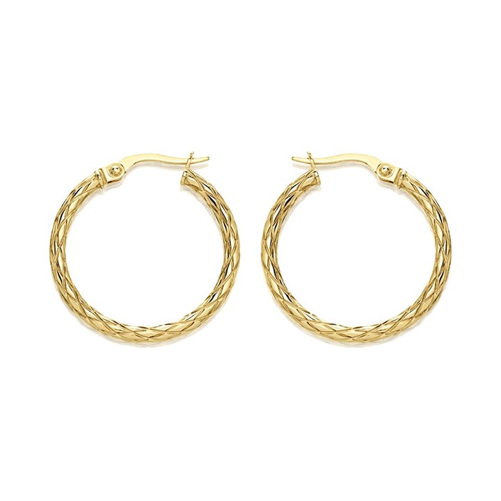 9ct Gold Patterned Hoop Earrings - 24mm - G2479