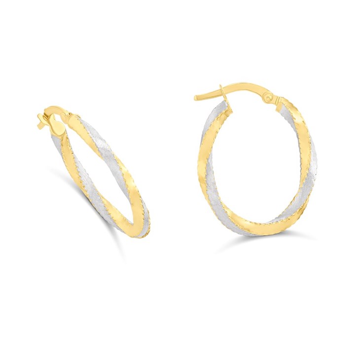 9ct Two Colour Gold Oval Twist Creole Earrings - G2497