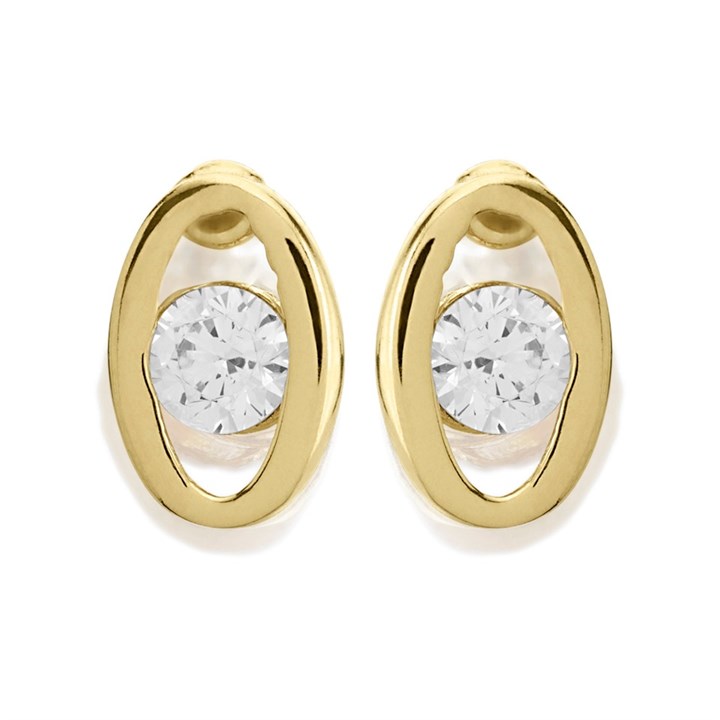 9ct Gold Oval Cubic Zirconia Stud Earrings - 6mm - G27109