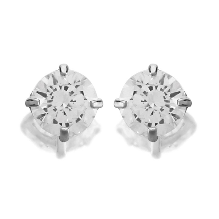 9ct White Gold Cubic Zirconia Stud Earrings - 3mm - G27112