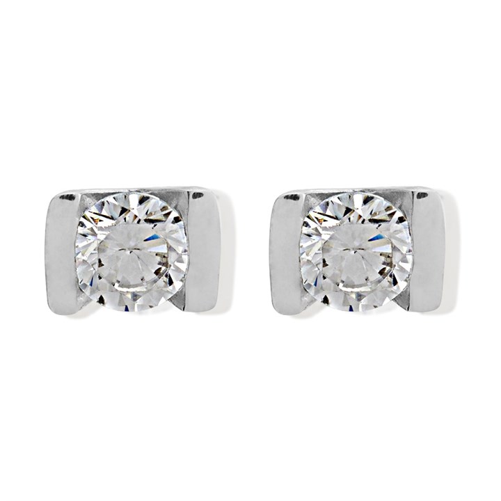 9ct White Gold Cubic Zirconia Stud Earrings - 5mm - G27125