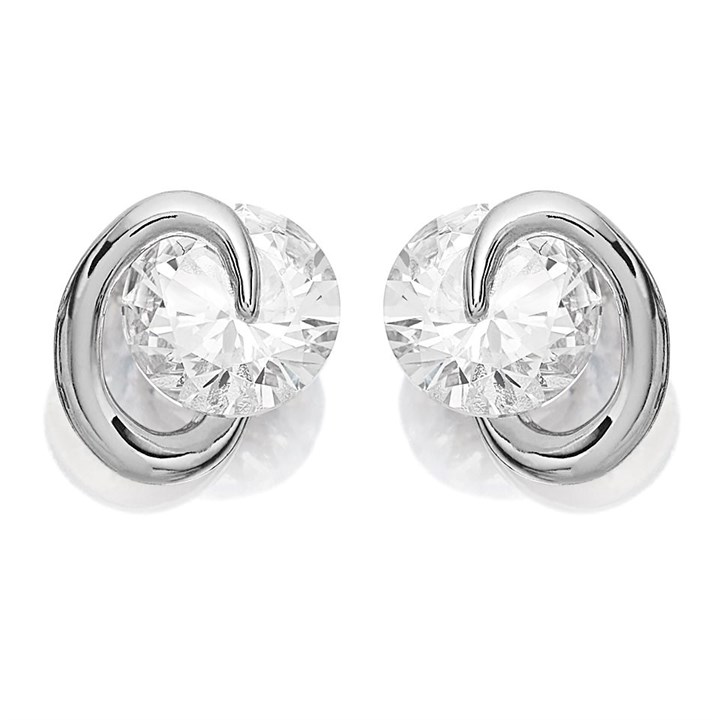 9ct White Gold Cubic Zirconia Curl Stud Earrings - G27127