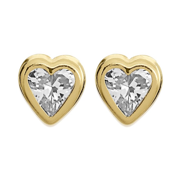 9ct Gold Cubic Zirconia Heart Stud Earrings - 5mm - G27131