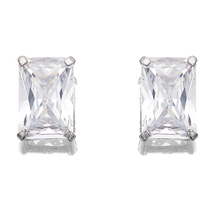 9ct White Gold Emerald Cut Cubic Zirconia Stud Earrings - G2779