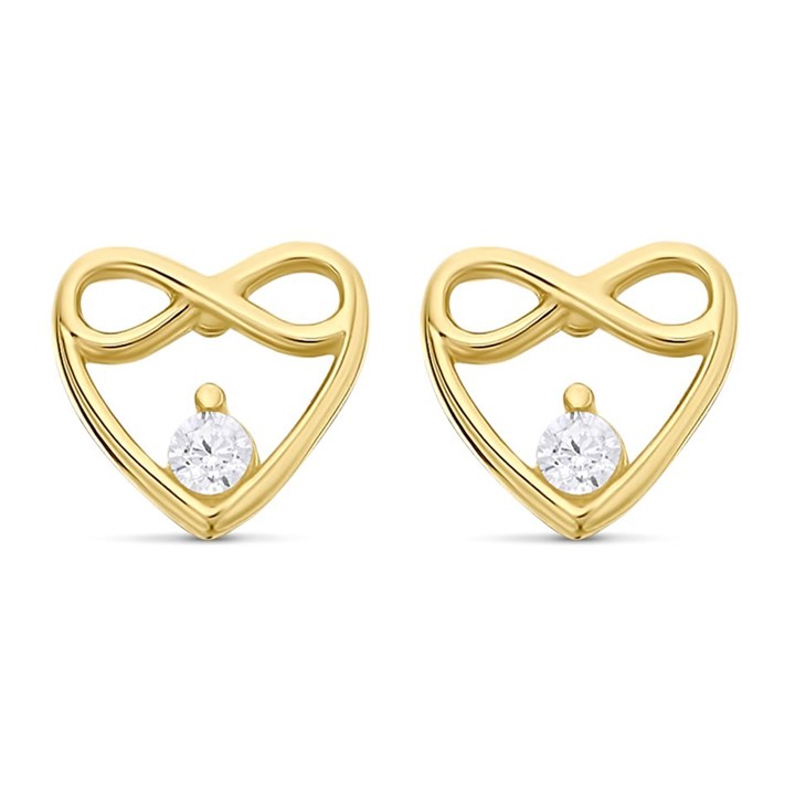 9ct Gold Cubic Zirconia Infinity Heart Stud Earrings - 6mm - G2789