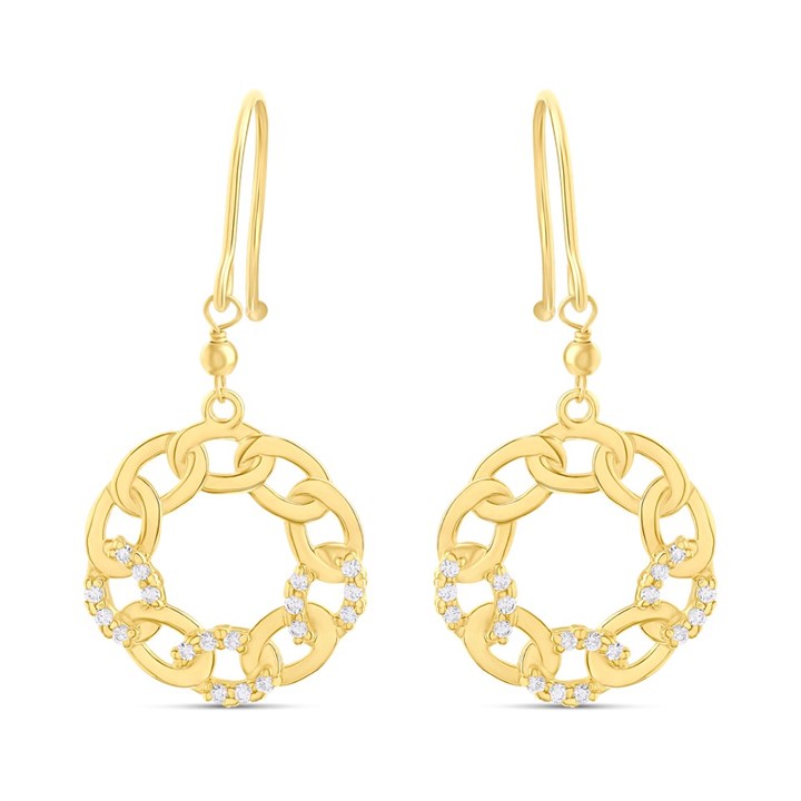 9ct Gold CZ Curb Circle Drop Earrings - G2889