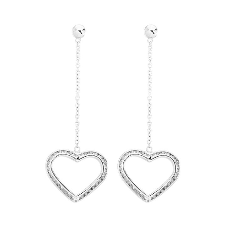 9ct White Gold Cubic Zirconia Heart Drop Earrings - 51mm drop - G3012