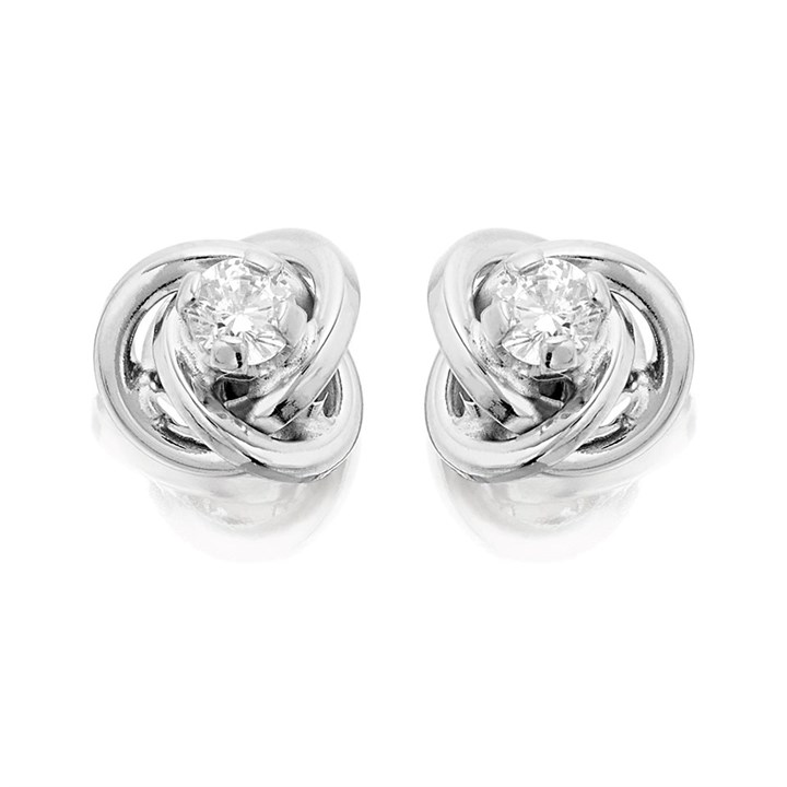 9ct White Gold Cubic Zirconia Knot Stud Earrings - 7mm - G3106