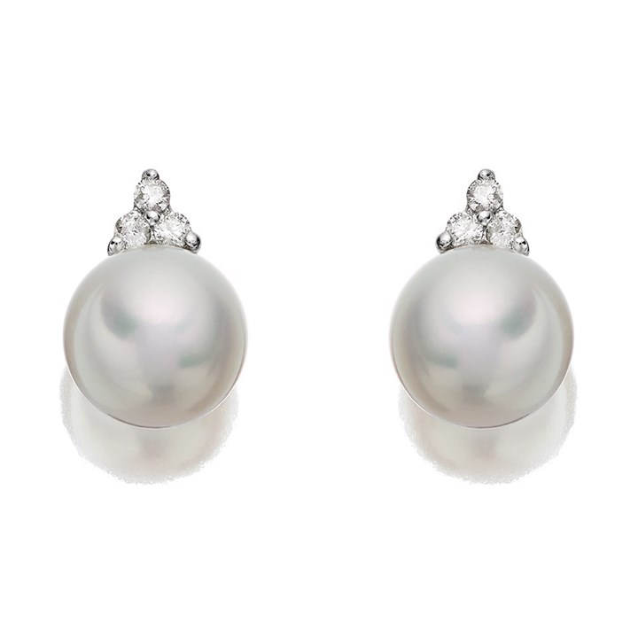 9ct White Gold 7mm Freshwater Pearl And Diamond Stud Earrings - G3119
