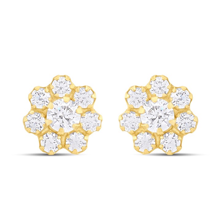 9ct Gold CZ Flower Stud Earrings - G3201