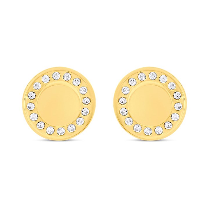 9ct Gold CZ Button Stud Earrings - G3203