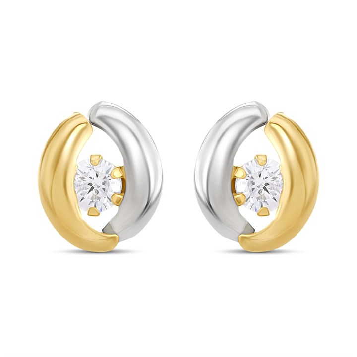 9ct Two Colour Gold CZ Stud Earrings - G3204