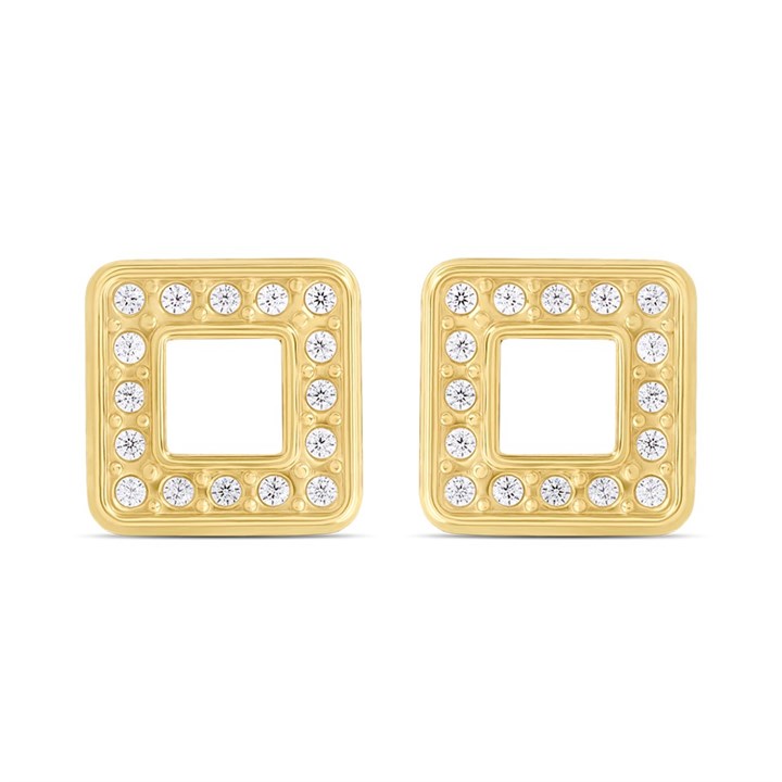 9ct Gold Open Square CZ Stud Earrings - G3205