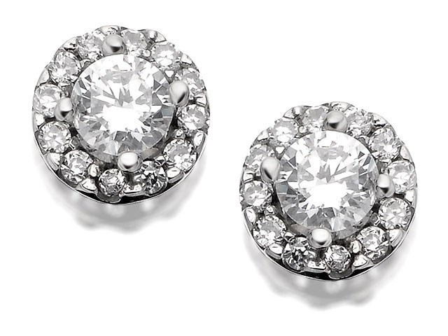 9ct White Gold Cubic Zirconia Cluster Stud Earrings - 7mm - G3217