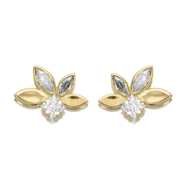 9ct Gold Petal CZ Stud Earrings - 6mm - G3267