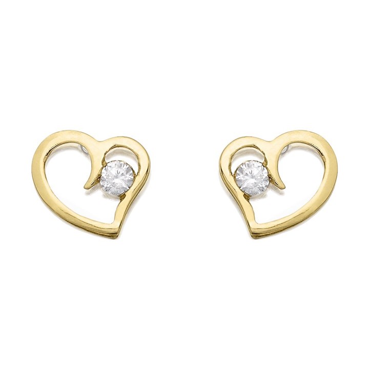 9ct Gold Cubic Zirconia Open Heart Stud Earrings - 7mm - G3268