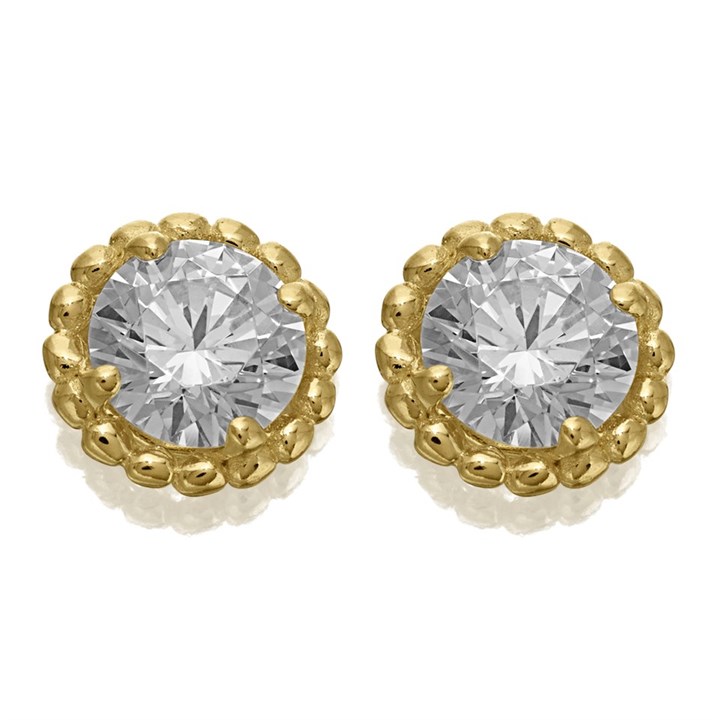 9ct Gold Cubic Zirconia Halo Stud Earrings - 7mm - G3291
