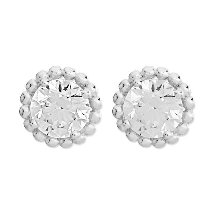 9ct White Gold Cubic Zirconia Halo Stud Earrings - 7mm - G3295