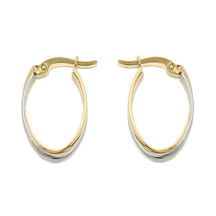 9ct Gold Two Colour Crossover Oval Hoop Earrings - 23mm - G41110