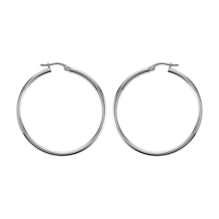 9ct White Gold Tube Hoop Earrings - 37mm - G41128