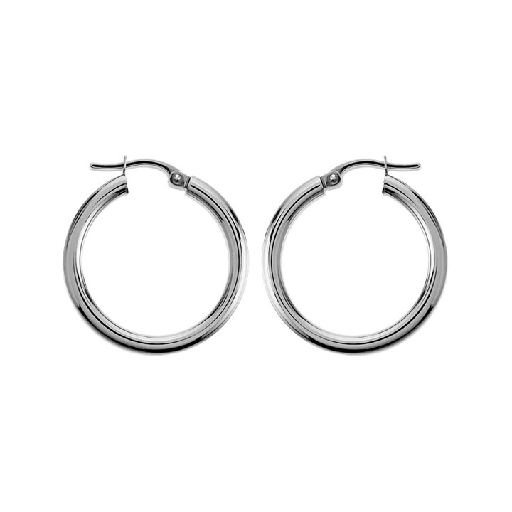 9ct White Gold Tube Hoop Earrings - 24mm - G41135