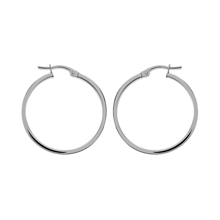 9ct White Gold Tube Hoop Earrings - 27mm - G41138